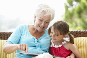 Grandparent reading to grandchild